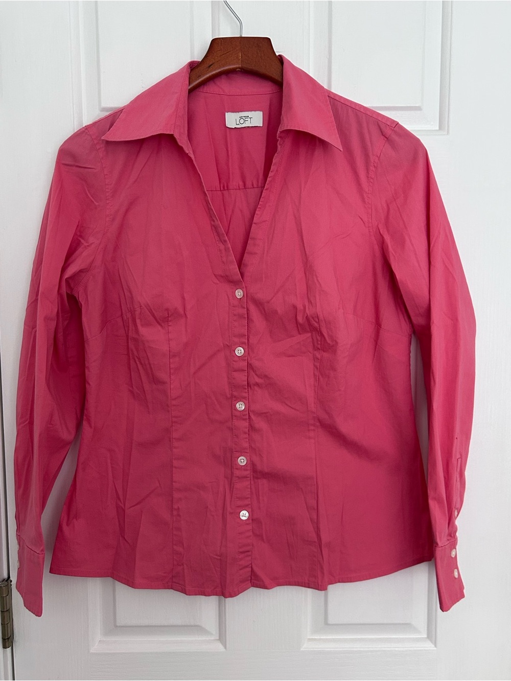 Ann Taylor Bright Pink Button-Down Collared Shirt